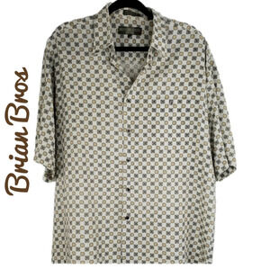 Brian Brothers 100% Linen Button Front Casual Brown & Beige Mens Shirt S…